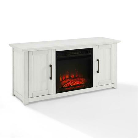 PLUGIT 48 in. Camden Low Profile TV Stand with Fireplace, Whitewash PL3039250